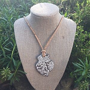 Vegan cork cord pottery pendant necklace